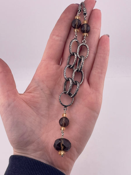sterling silver 17-1/2" Silpada faceted smoky quartz citrine textured link necklace