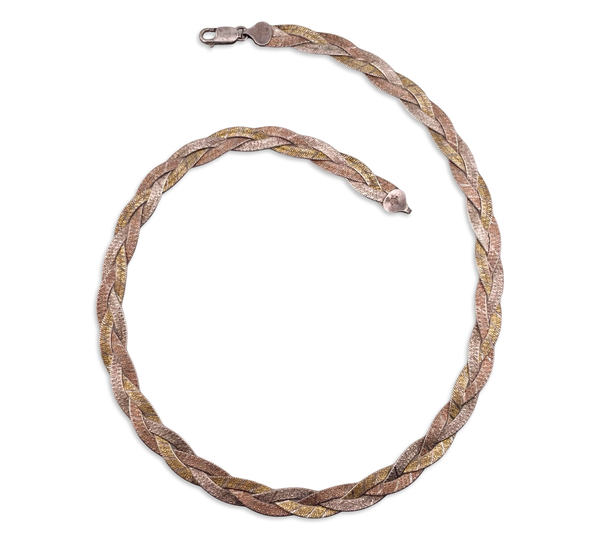 sterling silver gold wash 18" tri-color woven textured herringbone chain necklace