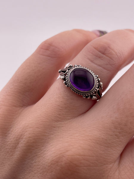 size 6.5 sterling silver dot & rope bezel amethyst ring