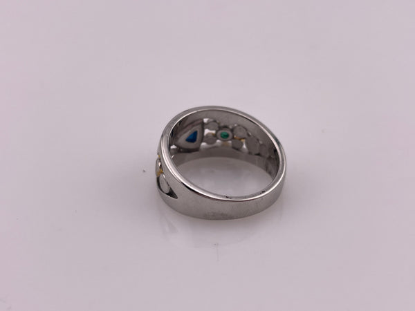 size 6.75 sterling silver gold wash faceted blue green glass ring