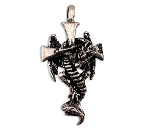 sterling silver dragon on cross pendant