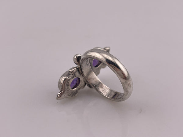 size 6 sterling silver faceted double amethyst ring
