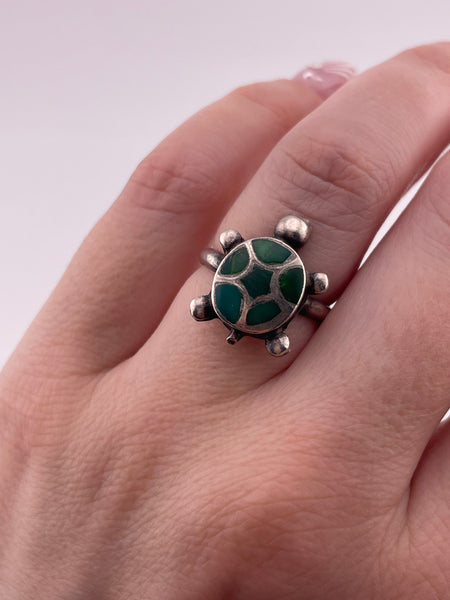 size 6.5 sterling silver turquoise turtle ring
