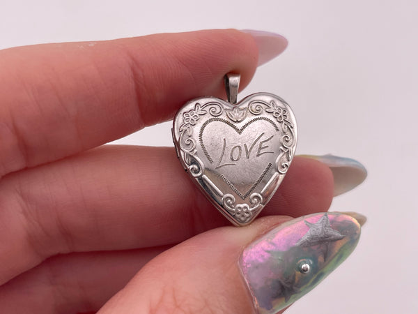 sterling silver 'Love' heart shape pressed locket pendant