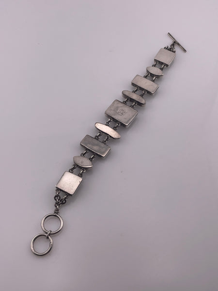 sterling silver 7-1/4" to 7-7/8" Janice Lee Ripley faceted plastic labradorite pearl link bracelet