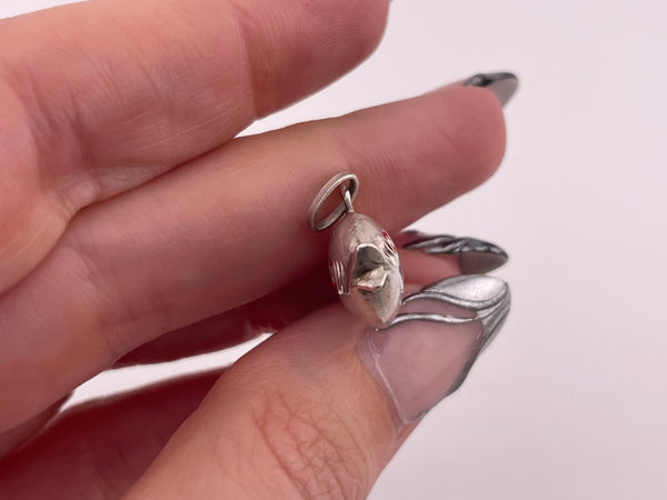 sterling silver puffy fish red eyes pendant