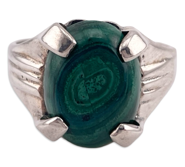 size 10.75 sterling silver malachite prong setting ring