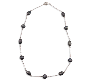 sterling silver 16" synthetic faceted black pearl spacer necklace