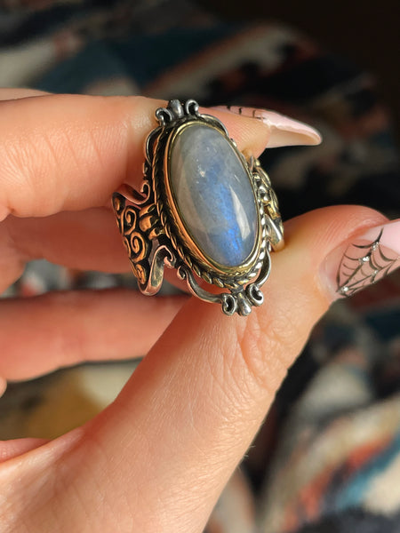 size 8.25 sterling silver & brass Relios Carolyn Pollack labradorite ring