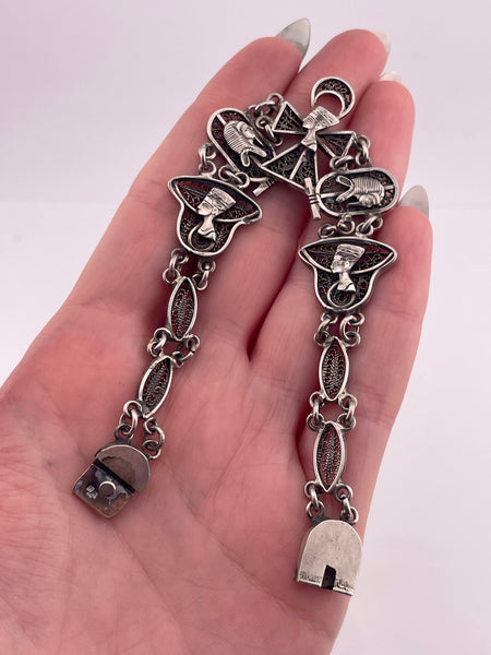 800 silver 7-1/2" Egyptian Revival filigree bracelet