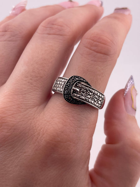 size 10 sterling silver white black lab diamond belt ring