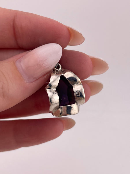 sterling silver amethyst prong setting pendant