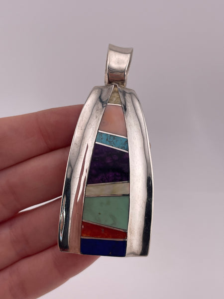 sterling silver Frank Carillo Laguna large mutli-stone inlay pendant