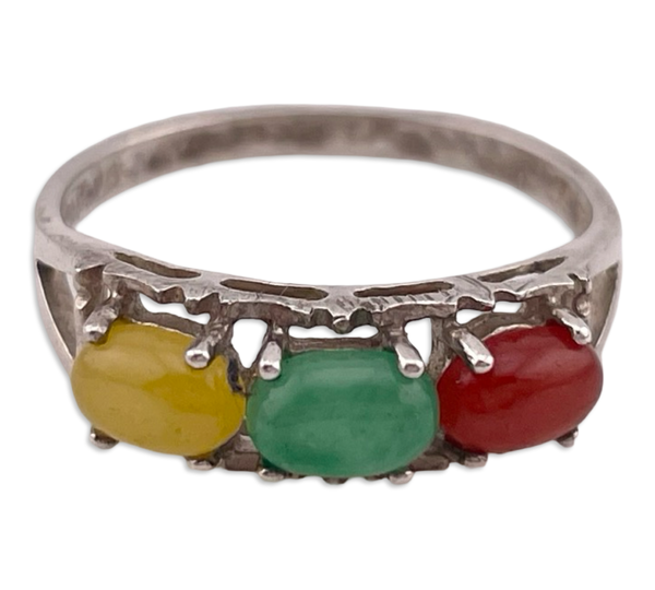 size 9.25 sterling silver Avon multi-color jade ring
