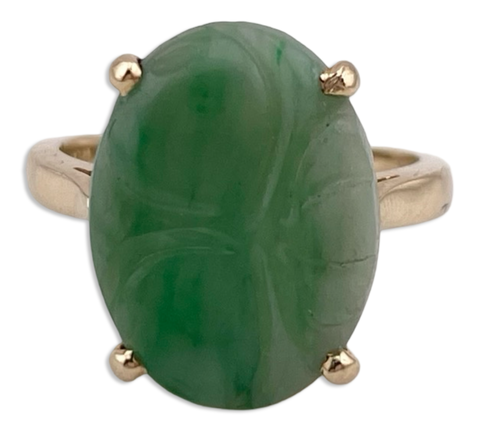 size 6 14k yellow gold carved jade ring