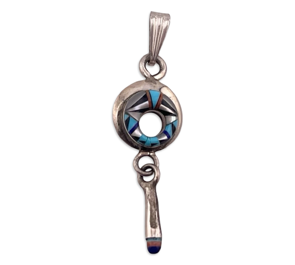 sterling silver multi-stone inlay dangle pendant