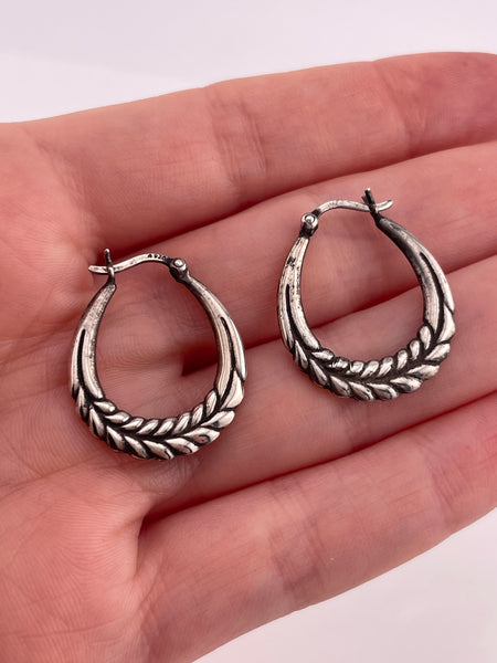 sterling silver oblong leaf style hoop earrings