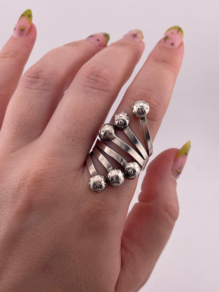 size 9.5 sterling silver stoneless bumpy orb bypass ring ***AS IS***