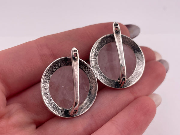 sterling silver rose quartz lever-back post earrings