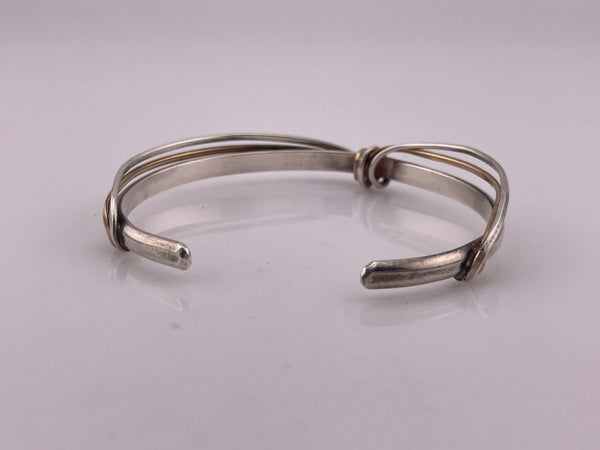sterling silver & gold filled wire wrap cuff bracelet