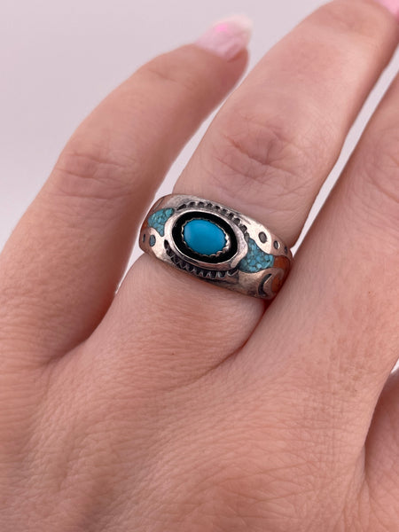 size 6 sterling silver turquoise crushed turquoise coral ring