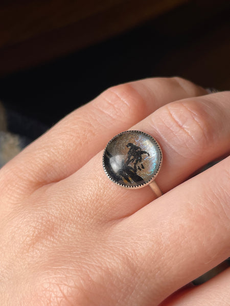 size 6.75 sterling silver butterfly wing island scene ring