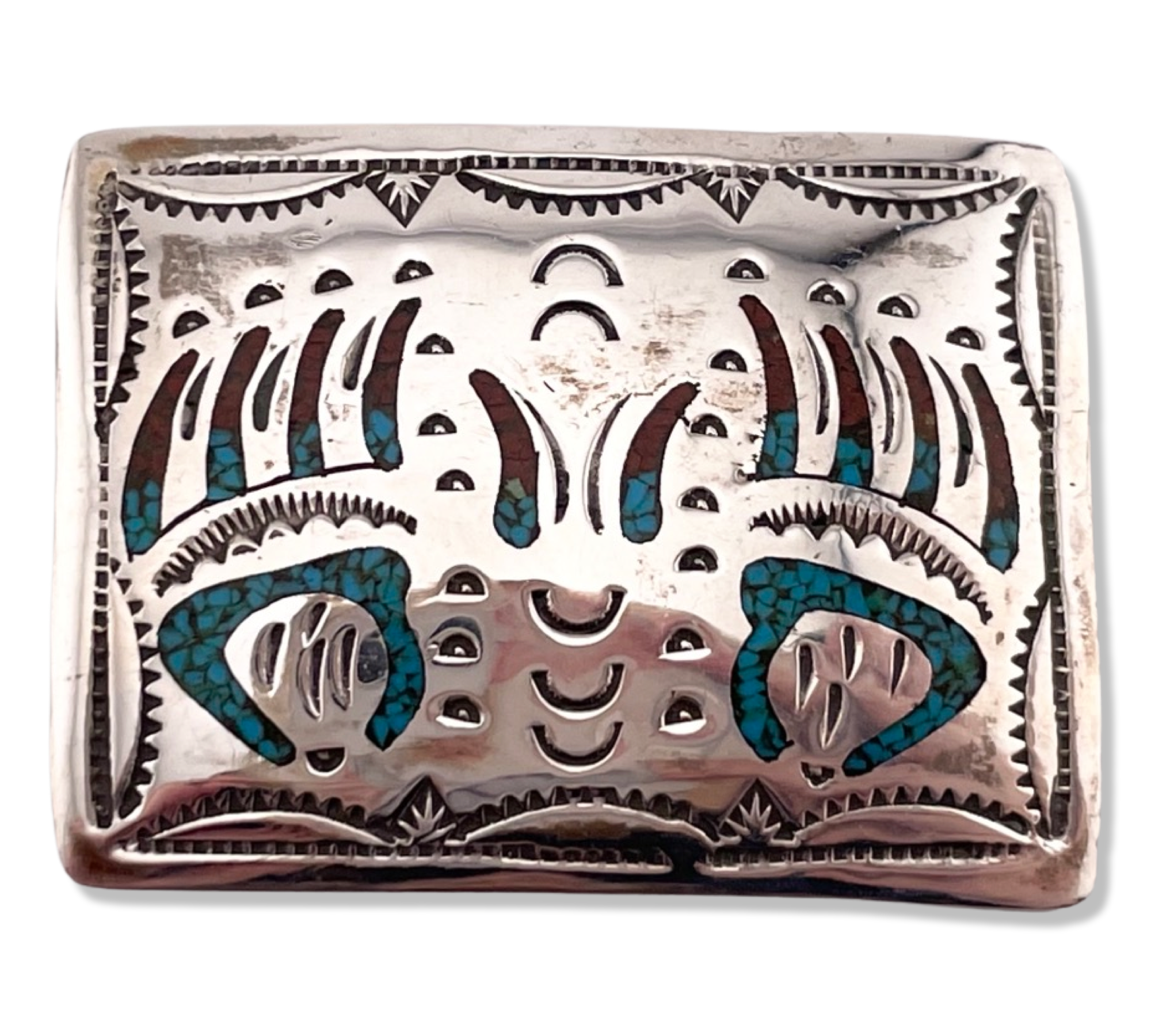 sterling silver crushed turquoise coral bear paw belt buckle