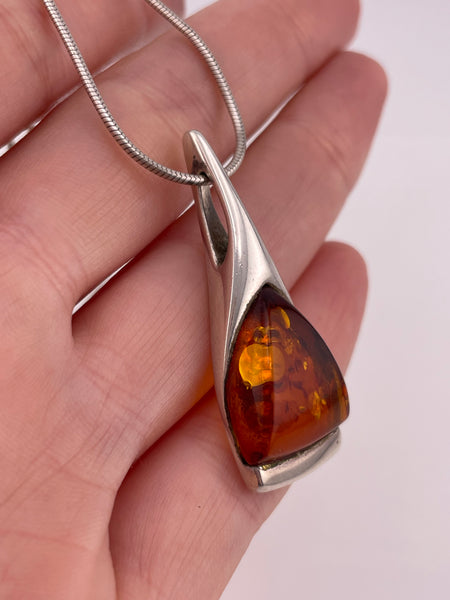 sterling silver amber pendant necklace