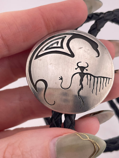 sterling silver bird & figure bolo tie