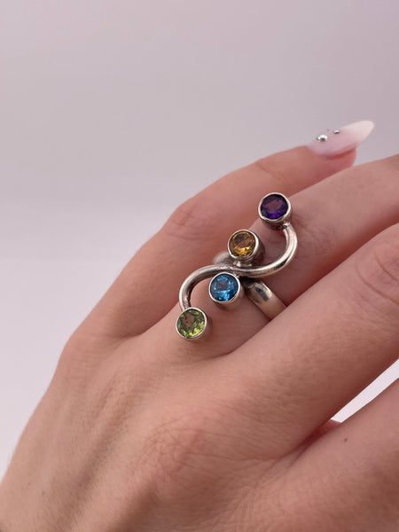size 6.25 sterling silver faceted multi-stone ring