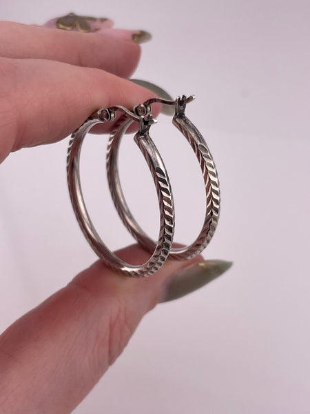 sterling silver 1-1/4" etched hoop earrings