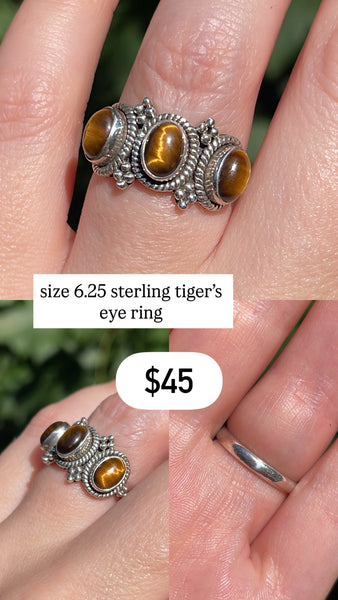 RESERVED PRIVATE LISTING -- sterling silver tiger's eye ring A8