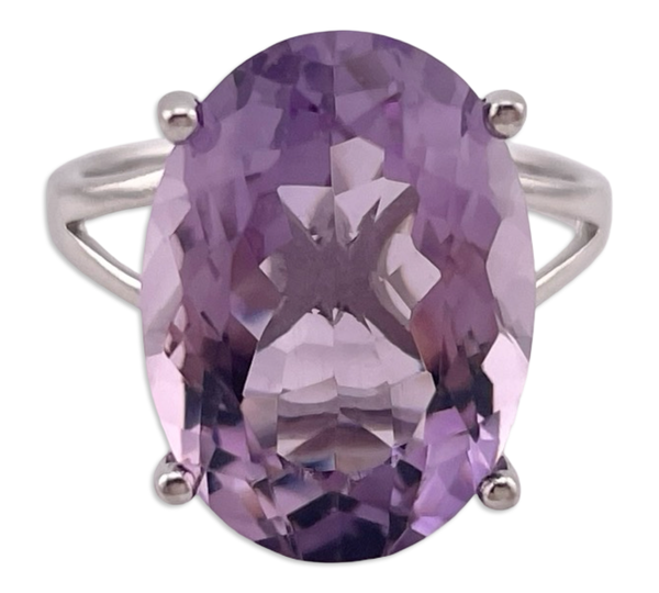 size 9.25 rhodium plated sterling silver large faceted amethyst ring