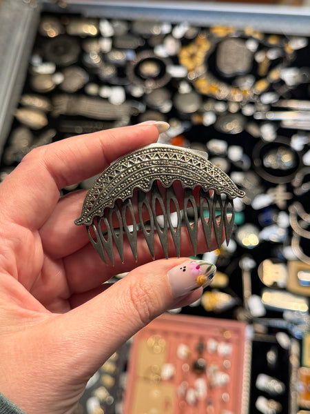 RESERVED PRIVATE LISTING -- sterling silver marcasite hair comb B3