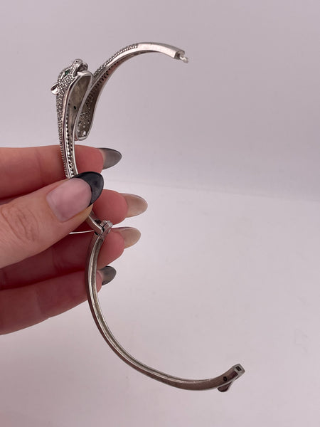 sterling silver rhinestone panther hinge bangle bracelet