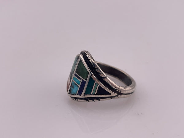 size 8.5 sterling silver multi-stone inlay ring