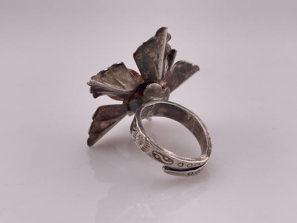 size 9.25 sterling silver flower stamped adjustable band ring