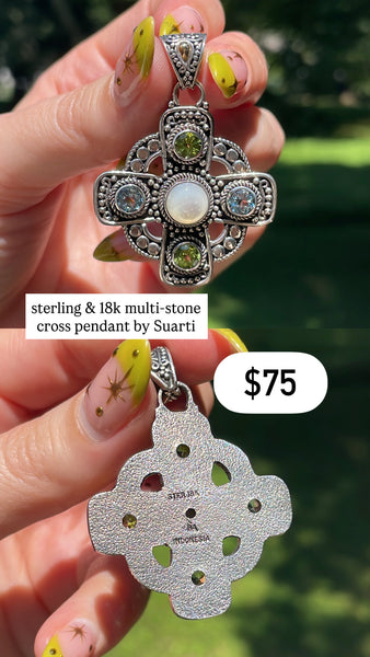 RESERVED PRIVATE LISTING -- sterling silver multi-stone cross pendant C19
