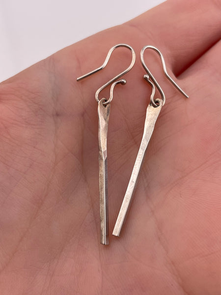 sterling silver hammered bar hook dangle earrings