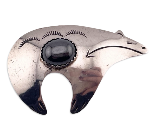sterling silver stamped bear hematite pendant brooch pin