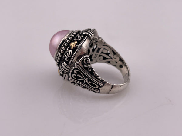 size 8 sterling silver & 18k gold Robert Manse mabe pink pearl ring