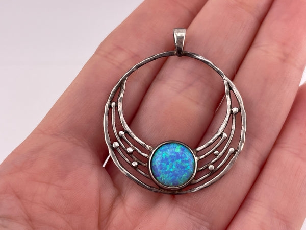 sterling silver synthetic blue opal pendant