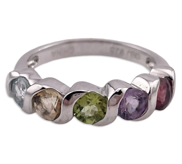 size 6 sterling silver rhodium plated multi-gemstone ring