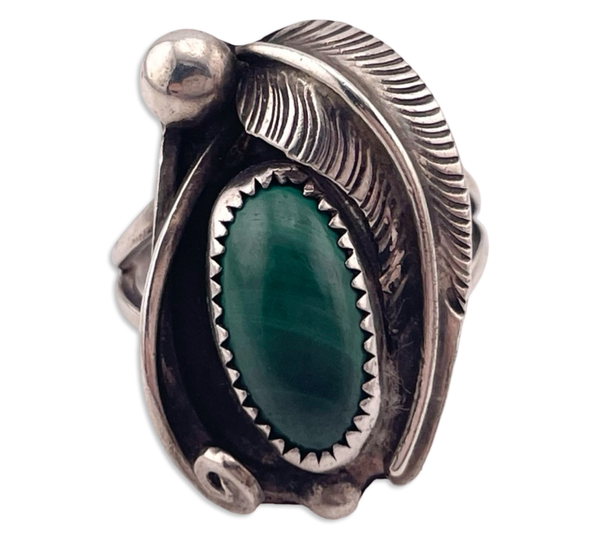 size 7.5 sterling silver malachite leaf ring
