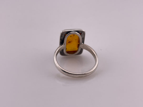 size 8 sterling silver rectangle shaped amber ring