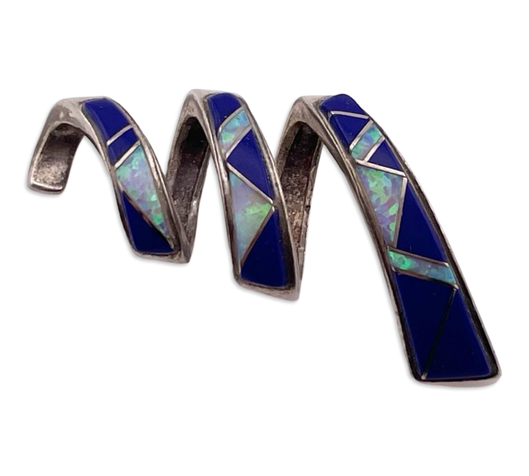 sterling silver lapis & lab opal spiral slide pendant