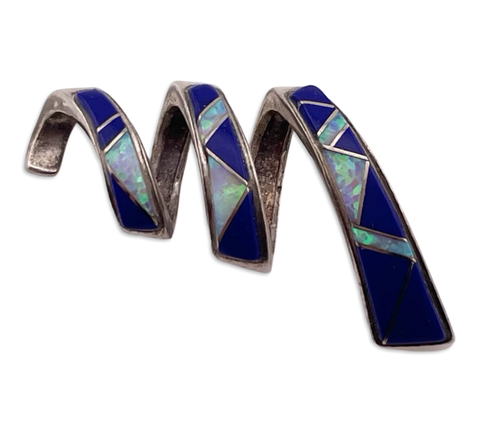 sterling silver lapis & lab opal spiral slide pendant