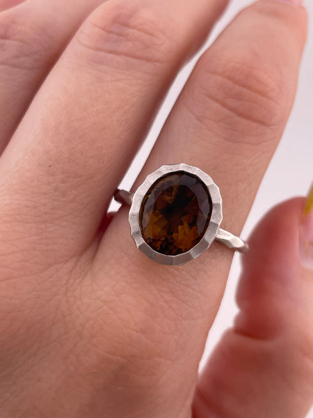 size 10 sterling silver faceted stone matte finish ring