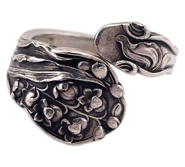 size 9.75 sterling silver flower spoon ring