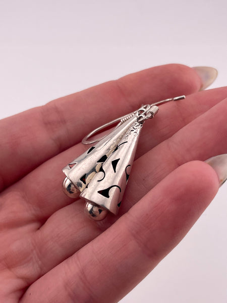 sterling silver Mexican cut-out cone dangle earrings